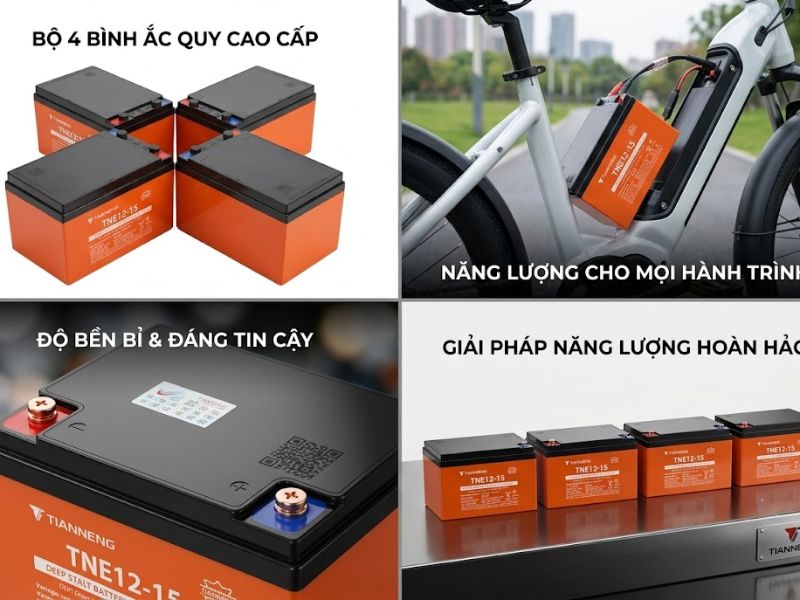Bộ 4 bình ắc quy xe đạp điện 48V 15Ah