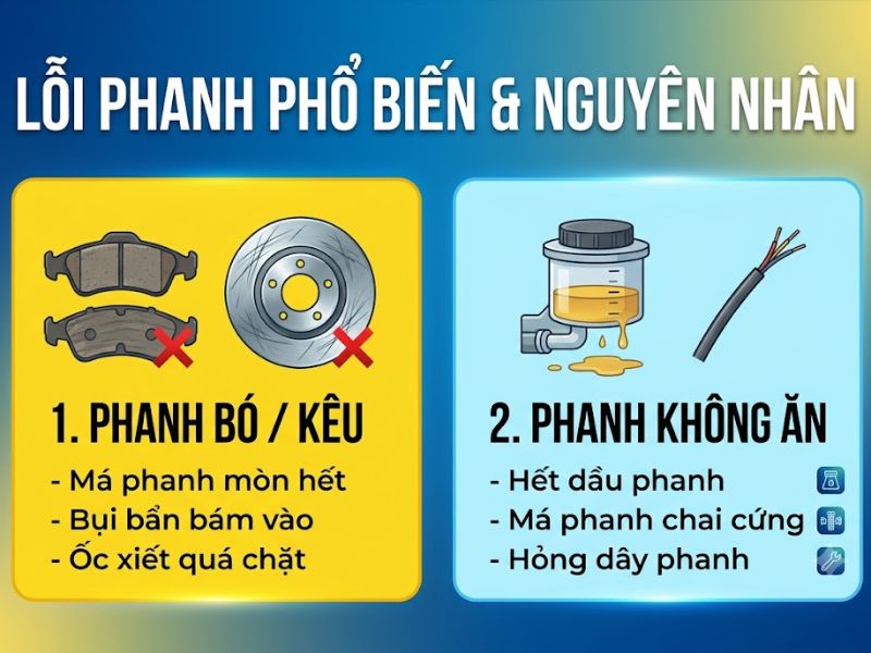 Khắc Phục Lỗi Bộ Phanh Xe Điện Bị Bó Kêu Hoặc Không Ăn